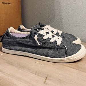 Women's Roxy Bayshore III Size 9.5 Chambray Slip-On Sneakers Black White